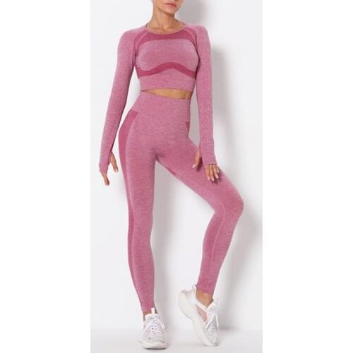 Seamless Yoga Set Women Knitted Fitness Running Yoga Gym Suit Female Sportwear Hollow Crop Top High Waist Yoga Pants Women Set