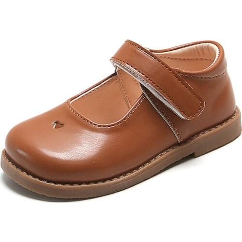CAPSELLA Kids Heart Cut-Outs Hook & Loop Casual Shoes For Girls Leather Shoes 1-6 Years Children Fashion Flats Size 21-30