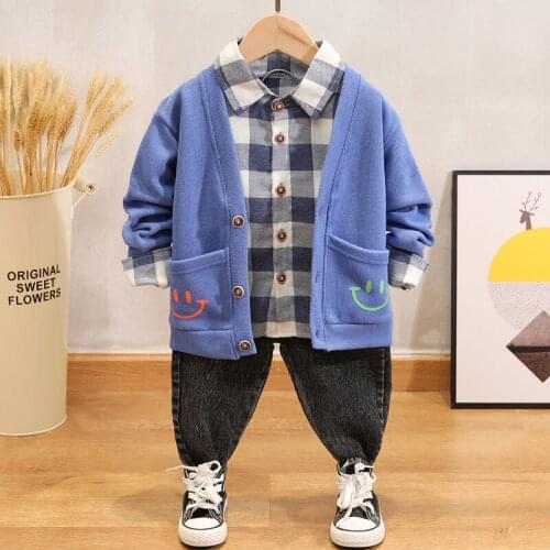 Spring Autumn Children Clothes Baby Boy Cotton Plaid Shirts coats Pants 3Pcs/sets Infant Outfit Kids Fashion Toddler Tracksuits