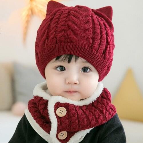 Autumn and winter new baby children hat 0-2 years old twist kitten baby knitted hat set newborn crochet outfits toddler bonnet