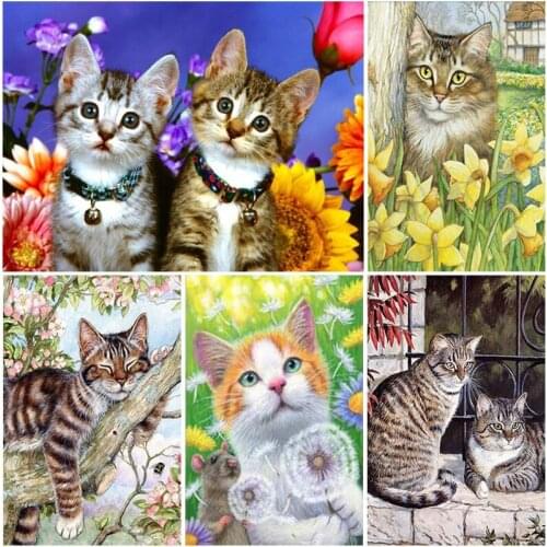 DIY Cat 5D Diamond Painting Full Round Drill Embroidery Beads Sets Cross Stitch Kit Mosaic Rhinestones Home Decor Wall Art