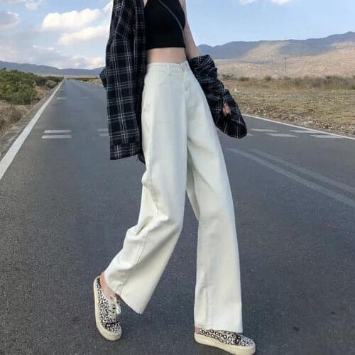 Wide-Leg All-Match Boyfriend Ladies Jean High Wiasted Jeans Women Pure Harajuku Classic Bf Style New Chic Teens Denim Trouser