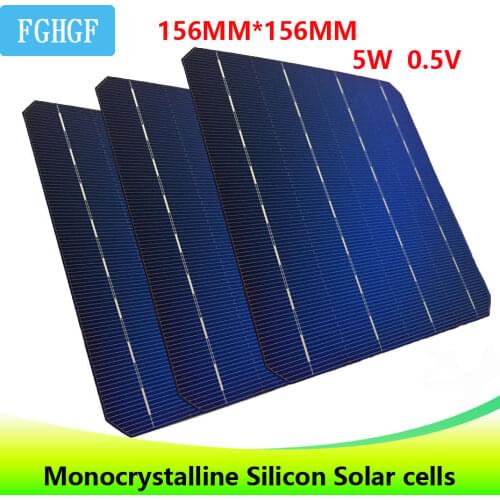 50Pcs 5W 0.5V 156 * 156MM Photovoltaic Mono Monocrystalline Silicon Solar Cell 6x6 For home DIY Solar Panel paneles solares