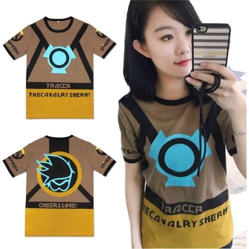 Game OW Cosplay T-Shirt Lena Oxton Tracer Short Sleeve Fashion Summer Tops Tee Shirts for Men Women