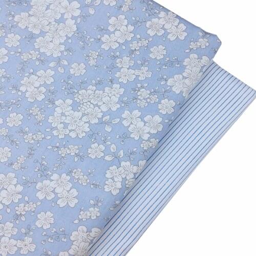 Blue Floral Stripe Fabric Cotton Fat Quarter Baby Cloth Material Bed Sheet Quilting Textile Print Twill Sewing Tedios Patchwork