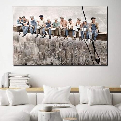 Lunch ATOP Of A Skyscraper With Colour Poster Painting On Canvas Bedroom Wall Art Decoration Pictures Home Decor