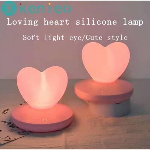Kenieo Love Heart shape Decoration Night Light LED Touch Control Table Lamp USB Rechargable Romantic Kids Bedroom Bedside Lamp