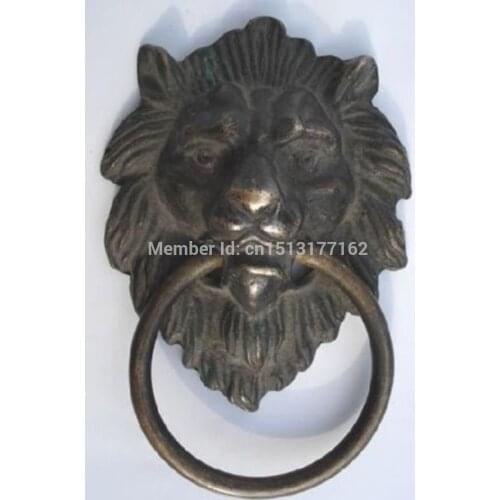 Chinese Bronze Fierce Lion Head Door Knocker 4.4" High Garden Decoration Bronze Finish Buddha Healing Statue