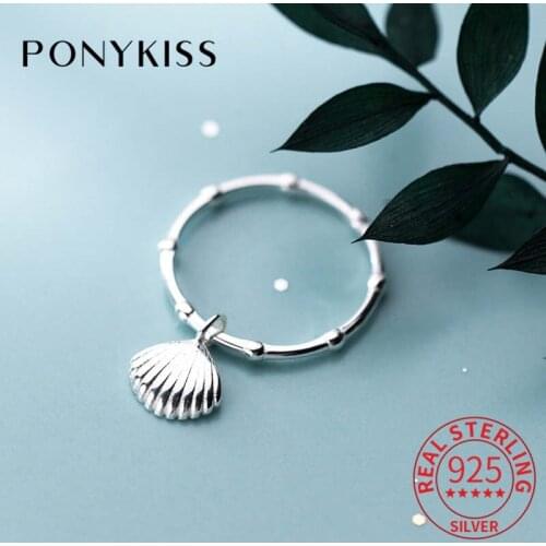 PONYKISS Romantic 100% 925 Sterling Silver Cute Shell Ring For Women Party Trendy Delicate Accessory Girl Birthday Lovely Gift