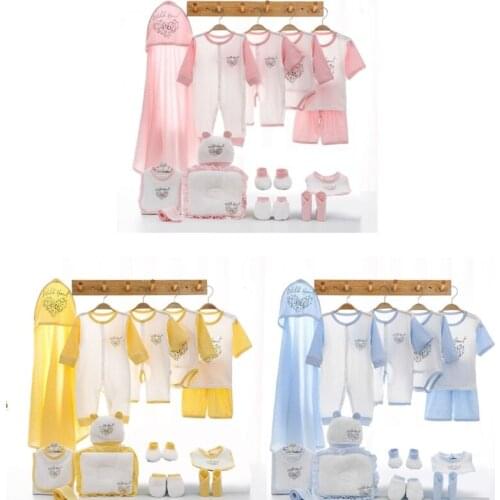 17Pcs Newborn Baby Cotton Clothing Set Shorts+Bib+Hat+Short Sleeve Tops+Gloves 69HE