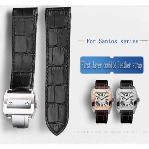 Adapted to Cartier Santos watchband leather strap mens and womens Santos100 Santos leather butterfly buckle bracelet