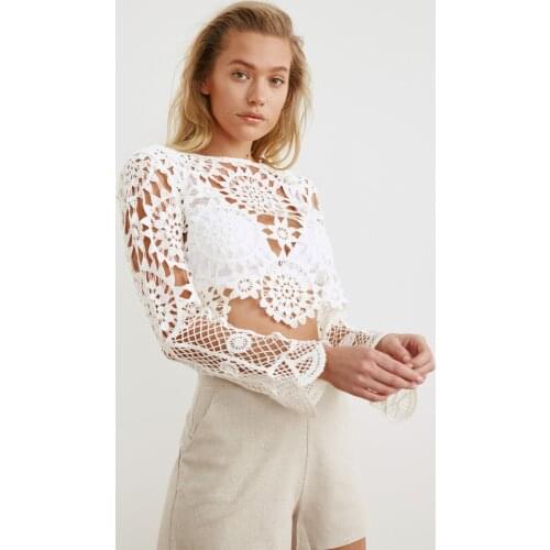 Ecru Lace Knitted Blouse 2021 Spring Summer New Season Fashion Trend Different Model Ladies Tops Long Sleeve Casual Wear Blouses