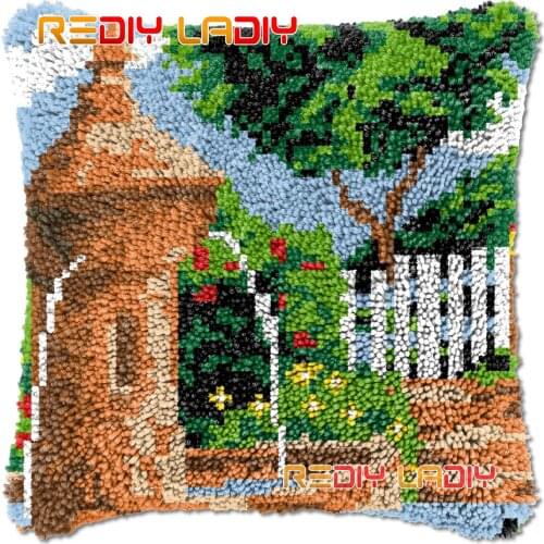 Latch Hook Cushion Beauty Garden DIY Needlepoint Kits Chunky Acrylic Yarn Arts Crocheting Lofty Pillow Case Hobby & Crafts