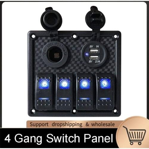 Boat 4 Gang Switch Panel LED Light Toggle Rocker Switch Panel Breaker Voltmeter With Fuse Double USB For RV Car Marine