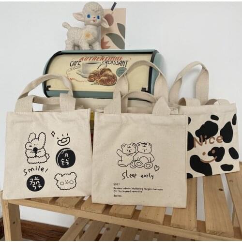 Cow Pattern Women Small Lunch Bag Cute Cartoon Bear Student Girls Portable Canvas Shoulder Bags Mini Casual Tote Purse Handbags
