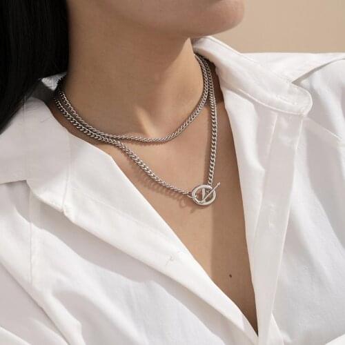 Trendy Stainless Steel Jewelry One Chain Toggle Clasp Pendant Necklace Can Be Layered Chain Necklace Unisex Valentines' Day Gift