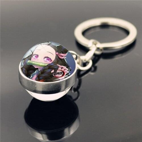 Nezuko Demon Slayer Key Chain Anime School Bag Miniature Decoration Toy Kimetsu No Yaiba Figure Girl Keychain Cosplay Glass Ball