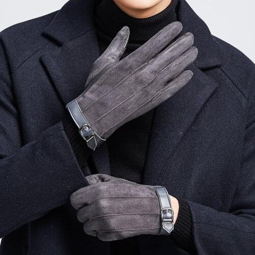 Winter Suede Man Gloves Keep Warm Plus Velvet Thicken Touch Screen Riding Run Mountaineer Windproof Mens Men Male Gloves