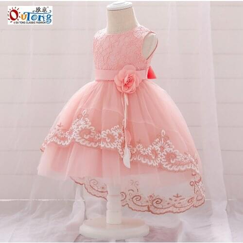 Outong New Summer Children Dress Waist Appliques Embroidery Lace Elegant Infant Baby Girl Clothes Princess Trumpet TuTu Dress