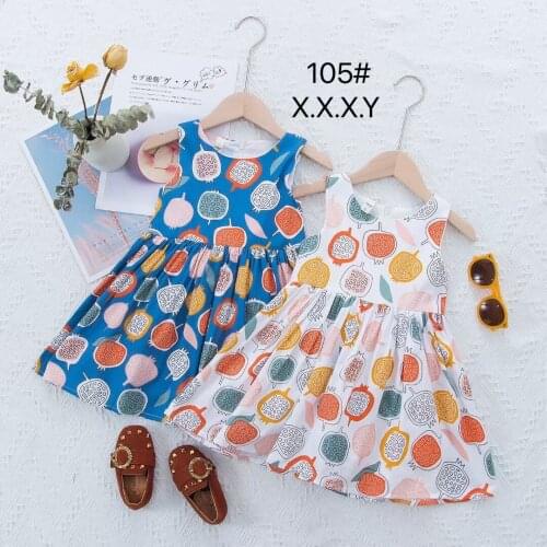 Floral Print Girls Princess Dress Summer Child Kids Round Neck Sleeveless Fashion Dress for Girls New