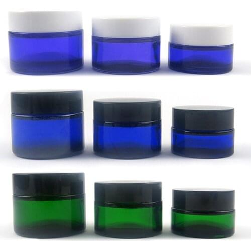 12 x 20g 30g 50g Portable Green Blue Glass Cream Jar with Plastic Lids Cosmetic Packaging Containers Glass Vial Make-up Pot