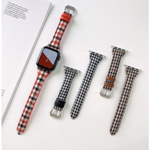 Fashion Leather Loop for Apple Watch Band Series 6SE Slim Strap 40mm 44mm Houndstooth Wristband for iWatch 38mm 42mm 5 4 3 2 1