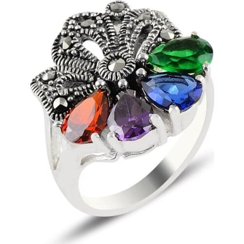 Silver 925 Sterling Mixed Zircon & Marcasite Ring