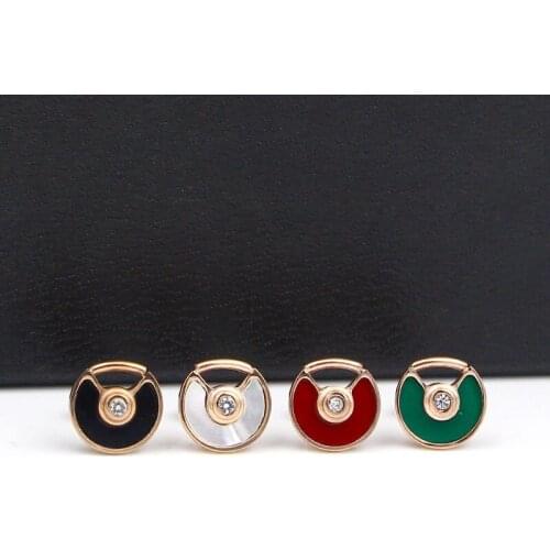 Titanium Steel rose gold color Black white Shell Fan-shape stud earrings,women jewelry nice gift