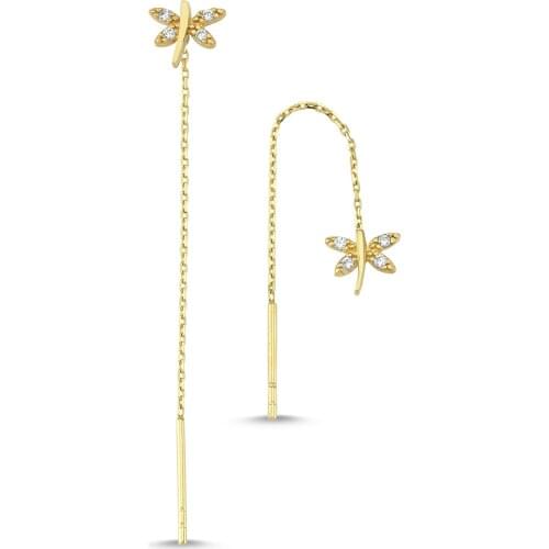 14k (585) Gold Dragonfly Eardrops Earrings