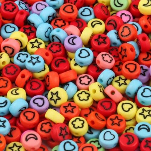 Mixed Color Moon Star Flower Heart Acrylic Beads 4*7mm Round Flat Loose Spacer Beads For Jewelry Making Diy Bracelet Accessories