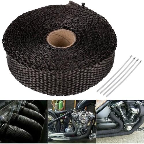 5M Roll Fiberglass Heat Shield Motorcycle Exhaust Thermal Tape Header Pipe Heat Wrap Tape Thermal Protection with Stainless Ties