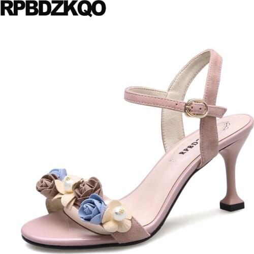 Pumps shoes slingback pearl nice designer sandals women luxury 2019 flower pink embellished elegant ankle strap stiletto ladies