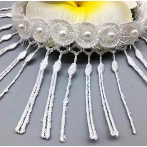 1yd Vintage Pearl Lace Trim Tassel Crochet White Wedding Embroidered Sewing Applique Ribbon Sewing Dress Wedding Craft DIY