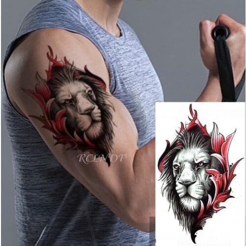 Waterproof Temporary Tattoo Sticker Lion Animal Red Flower Fake Tatoo Flash Tatto Arm Back Leg Body Art for Girl Women Men