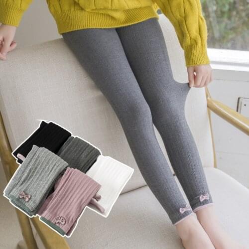 Girls Knitted Leggings Childrens Pantyhose Combed Cotton Bottoming nine-point Pantyhose Twist Bow Dance Tights Pants