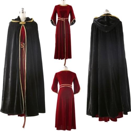 High Quality Full sets Halloween Rapunzel Mother Gothel Cosplay Costum handsel Black Curly Wig