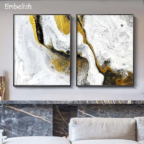 2 Pieces Nordic Style Golden Paints Fashion Wall Art Posters For Living Room Modern Home Decor Pictures HD Canvas Oil Paintings