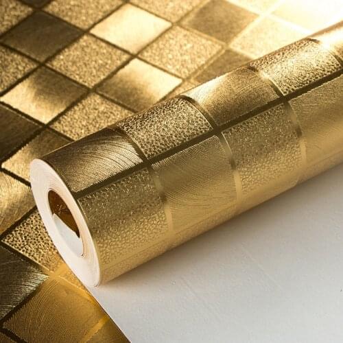 Gold silver reflective wallpaper KTV bar nightclub Hotel mosaic background wallpaper Plaid PVC gold foil
