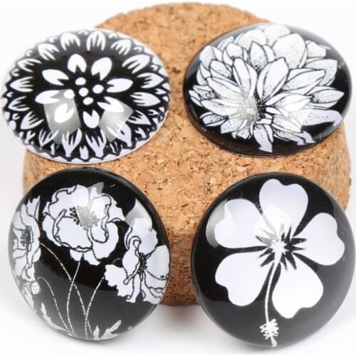 Reidgaller 20pcs mix white flower photo round dome glass cabochon 25mm 20mm diy jewelry findings for pendant necklace