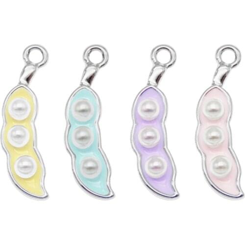 Julie Wang 4PCS Enamel Pea Charms Alloy Pod Mixed Colors White K Tone Vegetables Pendants Bracelet Jewelry Making Accessory