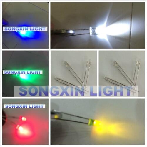 500pcs/lot XIASONGXIN LIGHT 3mm LED Round White Blue Yellow Green Red 5 color each 100pcs Super bright emitting LED diode Light