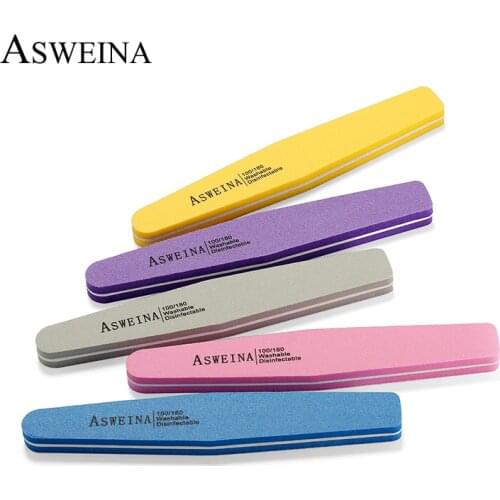 ASWEINA 10pcs/lot Double Side Nail Files Buffer 100/180 Grit Buffing Slim Nail Art Tools Washable Buffing Sanding File Sponge