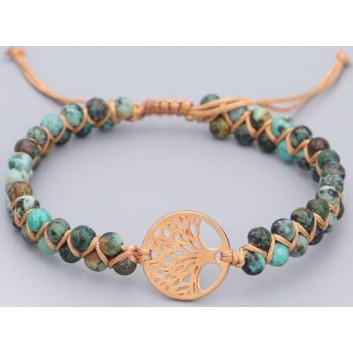 Handmade Natural Stone Bohemian Yoga Wrap Bracelet Bracelet Tree of Life Africa Japser Braided Charm Bracelet Ladies Mens Gifts