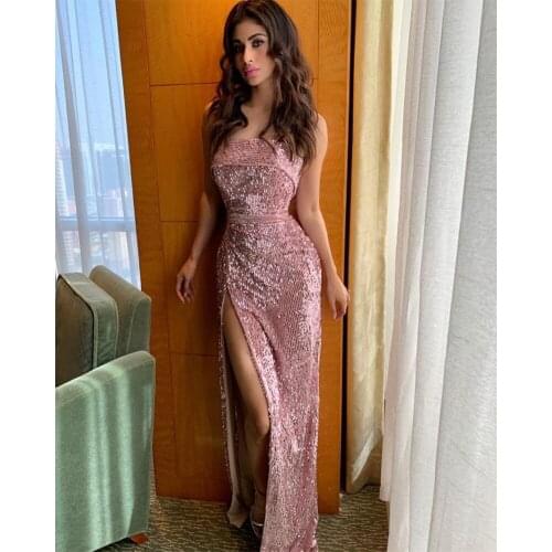 Feelycc Off Shoulder Silver Pink Stretchy Party Dress Sequin Hollow Out Split Leg Floor Length Bydocon Long Dresses