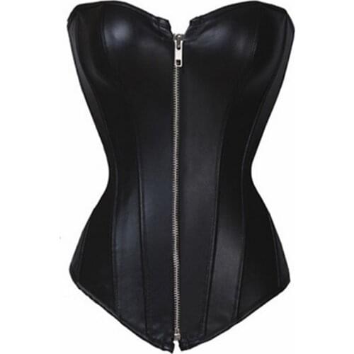 Gothic Steampunk Style Women Zipper Steel Boned Corset Waist Trainer Slimming Overbust Korse Plus Size Bustier Corselet