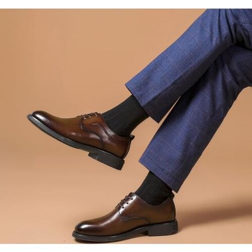 2021Men Dress Shoes Derbies Style Genuine Leather Low Heel Rubber Spring Fall Gentry Classic Fashion