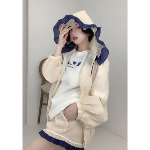 Women Coat Pant Hooded Two Piece Set Women Ruffle Color Matching Casual Coat Short Sets Top High Waist Sexy Short Pants Fashion