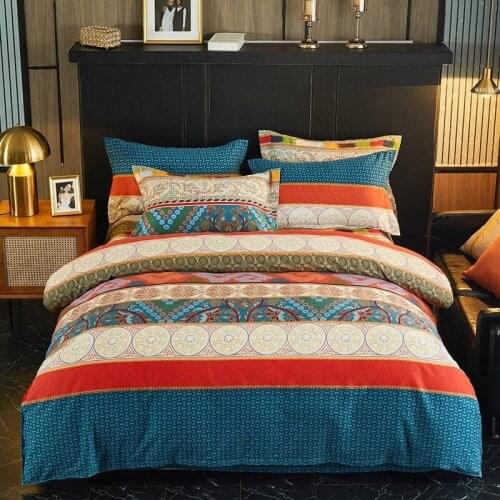WOSTAR Bohemian ethnic decorative luxury bedding set 100% cotton print 160x200cm duvet cover bed sheet and pillowcase king size
