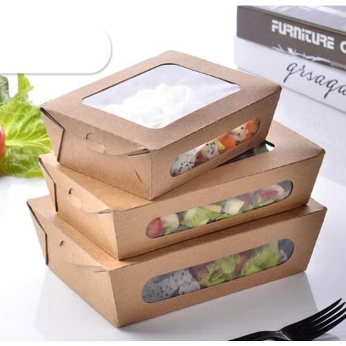 3 size Kraft Paper Salad Box Disposable Water Proof Takeaway Lunch Fruit Box Camping Supplies Dinnerware 400pcs/lot SN1769