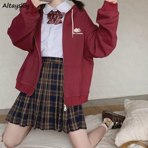 Jackets Women 2020 Autumn Loose Zipper Chic Leisure Kawaii Japan Style Hooded Sweet Girls Cotton Womens Outwear New Fashion Tops